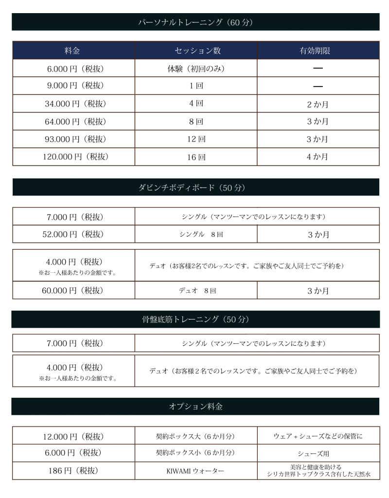 料金システム Literamilita パーソナルトレーニングジム